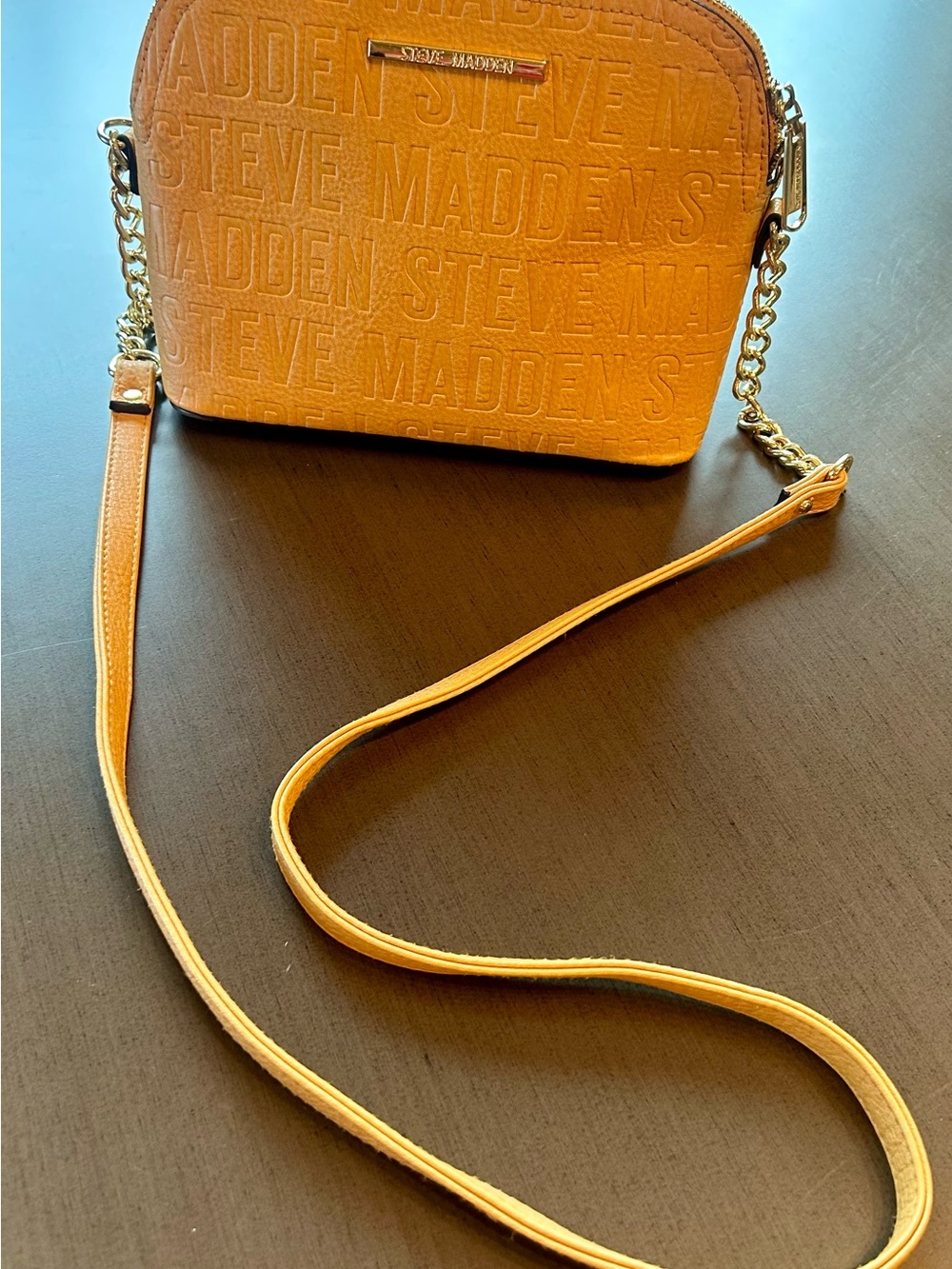 Steve Madden Embossed Tan Crossbody with Gold Chain